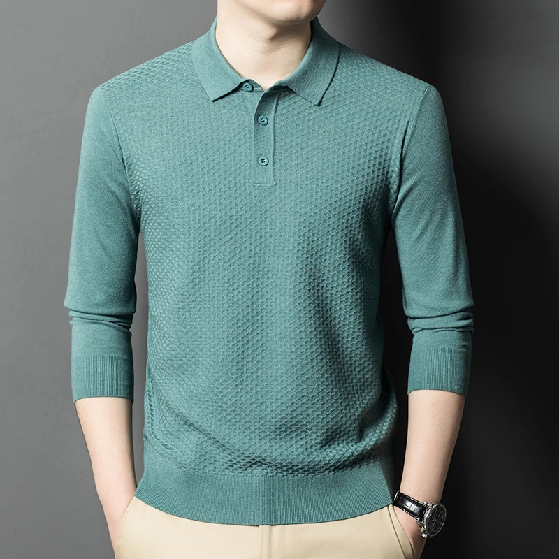 

2024 Cashmere Sweater Polo Knitted Men's Sweaters Luxury Long Sleeve Solid Color Spring Autumn Casual Pullover Male Sweaters