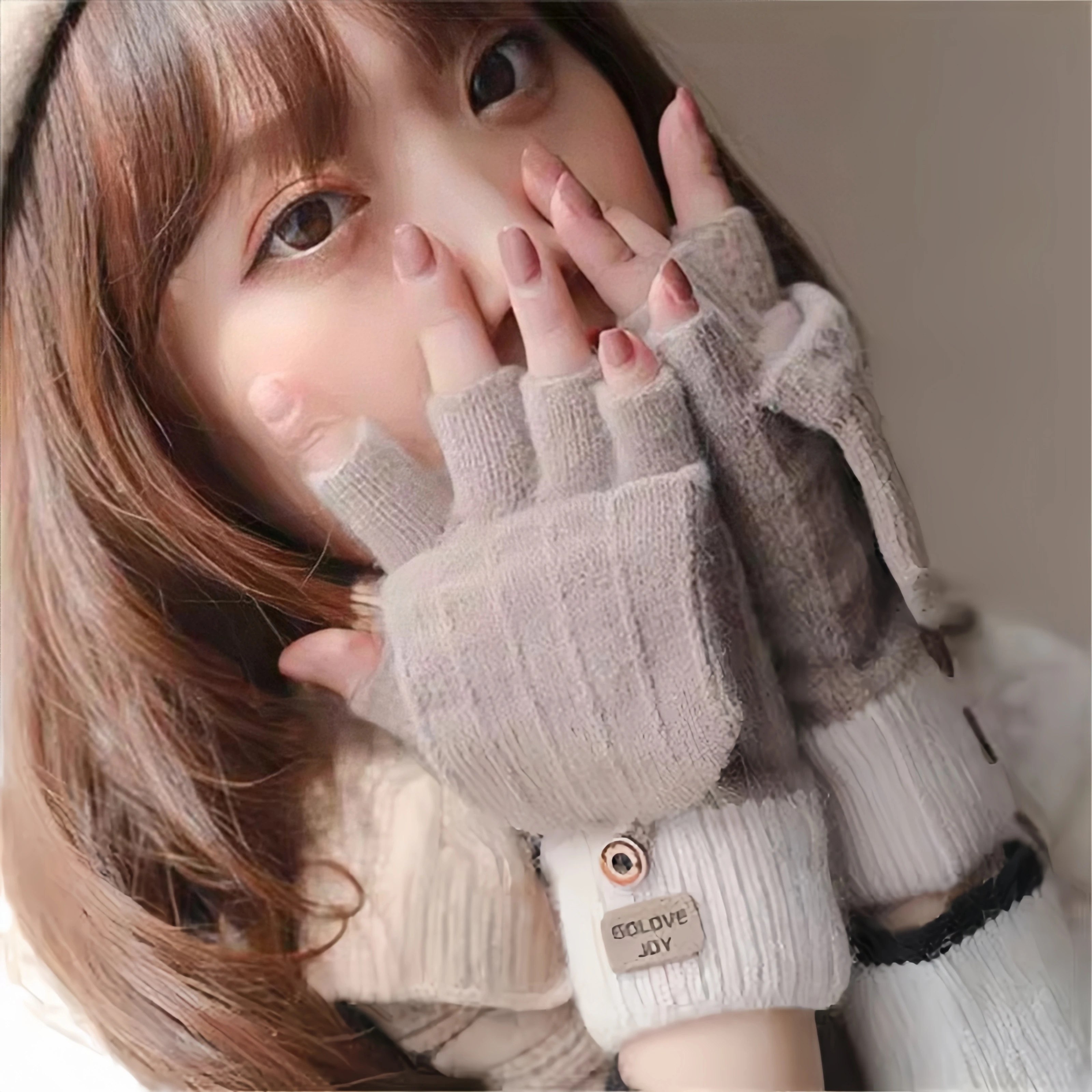 

Women's Winter Gloves Flip Cover Fleece Lined Writing Half Finger Cute Warm Knitted Mittens Autumn Winter Half Length Student