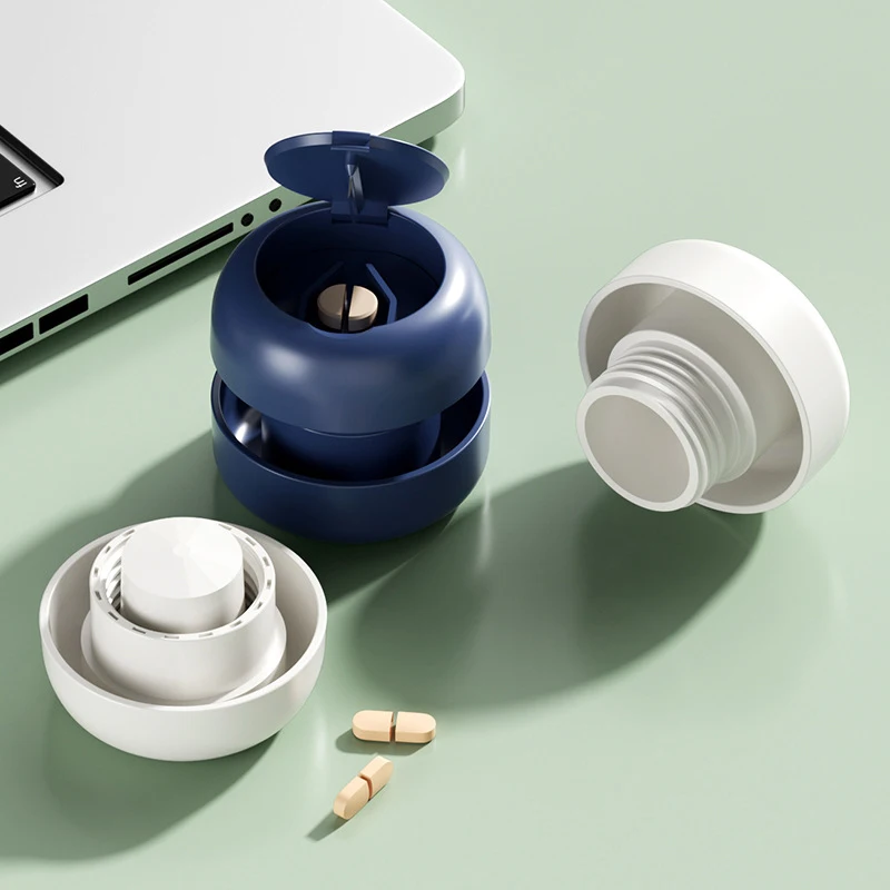 2 In 1 Multifunctional Pill Grinder, Portable Pill Grinder & Cutter, Stainless Steel Blade Pill Cutting Dispenser Organizer view 3