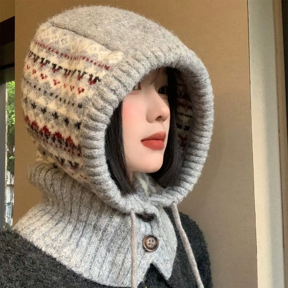 Gorro tipo Jersey creativo, pasamontañas de Jacquard, gorro estampado, gorro tejido estilo Fair Isle, gorro rojo Simple de invierno cálido