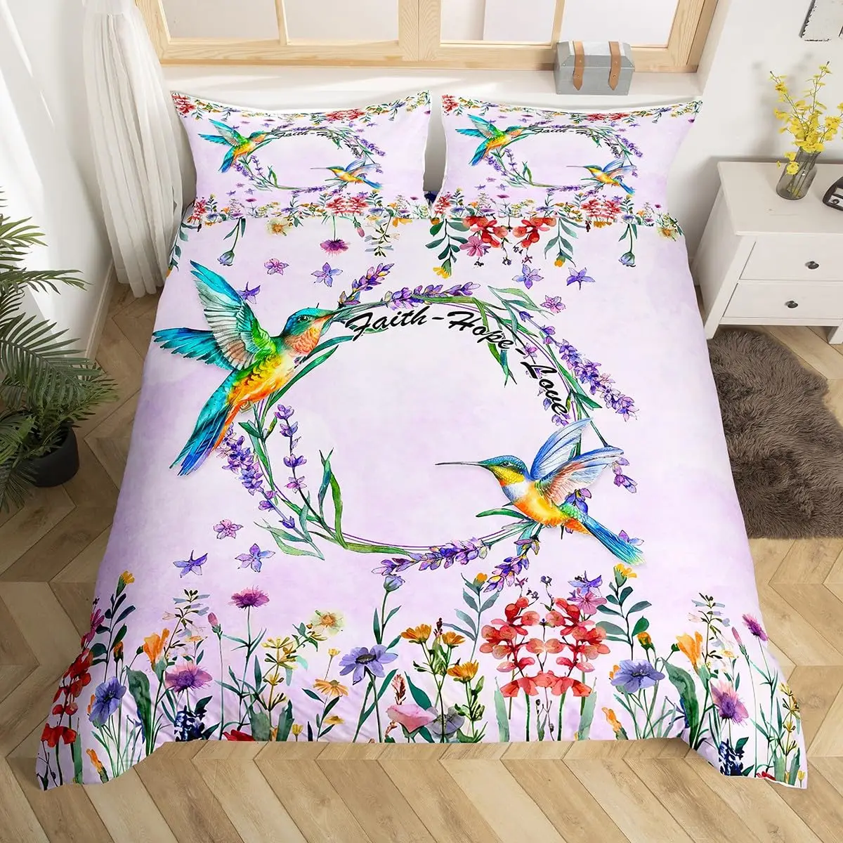 Hummingbird Bedding Set Luxury Floral Birds Duvet Cover Watercolor Nature Flower Scenery Comforter Cover Polyester Quilt Cover