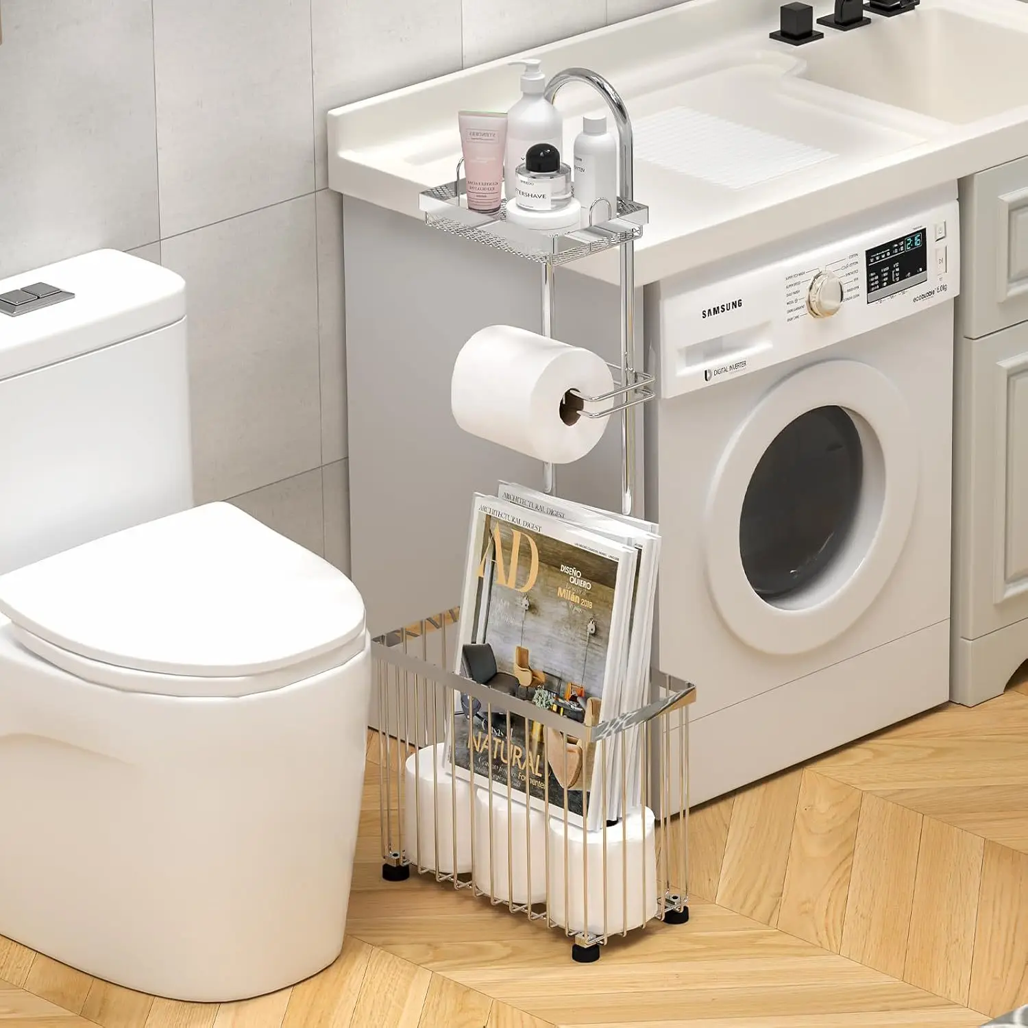 Freestanding Toilet Paper Holder Modern Simple Floor Standing Multi-layer Bathroom Storage Rack Vertical Tissue Holder Bathroom