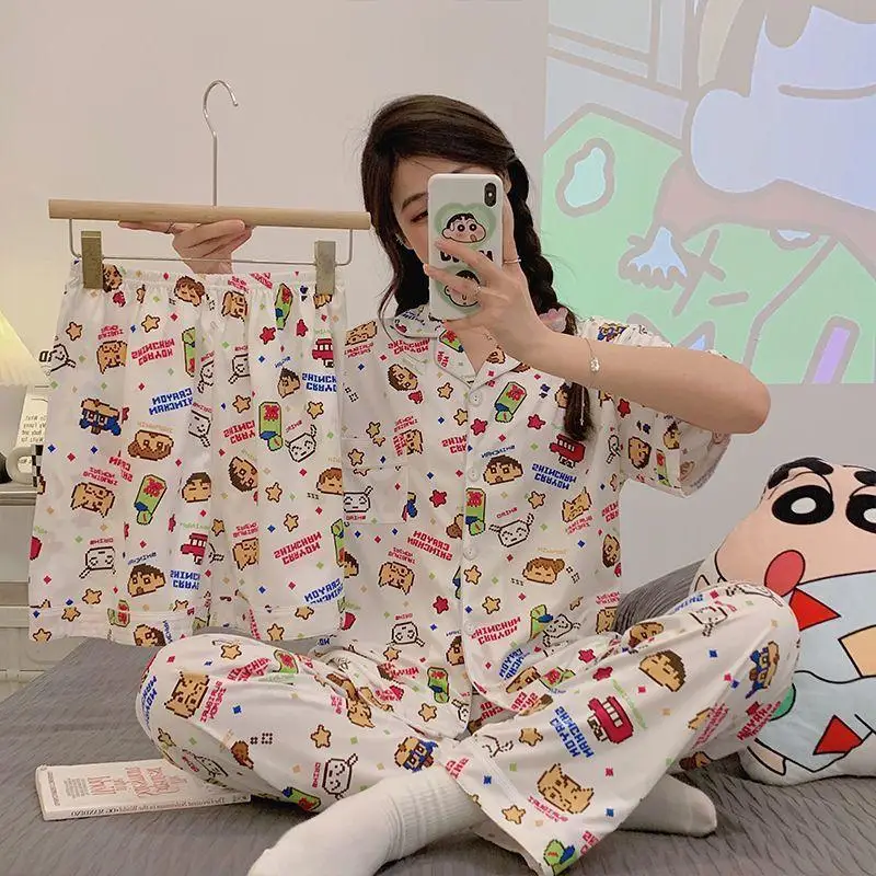 Kawaii Cute Crayon Shin-Chan Pajamas Long Sleeved Pants Short Sleeved Shorts Loose Comfortable Girl Birthday Gift Girlfriend