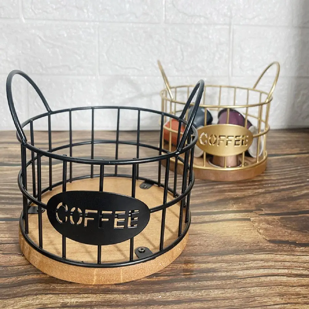 

Coffee Capsule Storage Basket with Wooden Base Counter K Cup Holder Fruit Nuts Storage Organizer Kitchen Office Desktop Basket