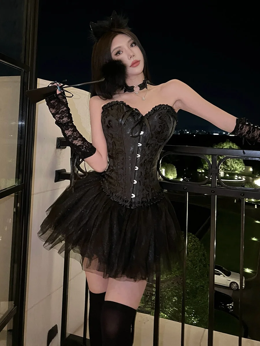 

Sexy Girl Pure Desire Uniform Halloween Cosplay Rabbit Girl Maid plus Size Night Queen Vest Set Short Sleeve One Shou...