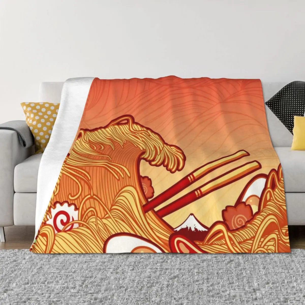 

The Great Ramen Wave Throw Blanket blankets and throws Luxury Designer Travel Beautifuls Blankets