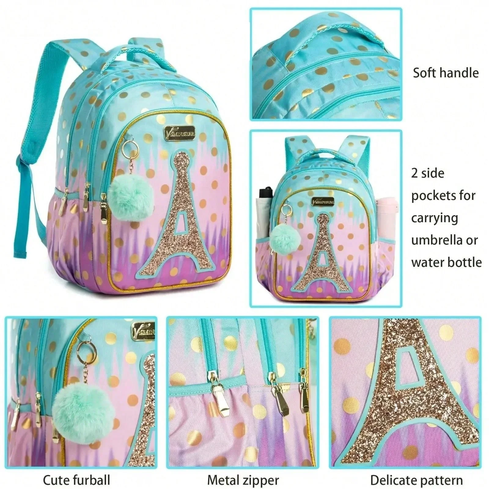 Children School Bags Kids Backpack Set in Primary Schoolbag for Teenager Girls Sequin Tower School Bags Waterproof Book Bags