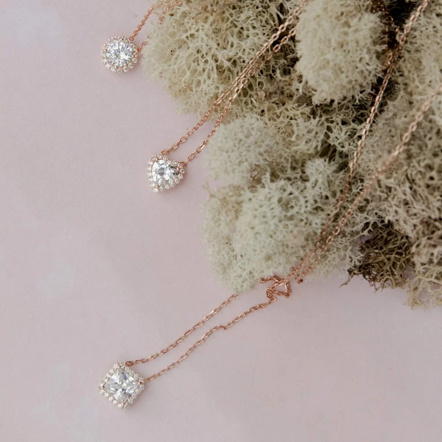 

14K Gold Plated Faux Diamond Round Solitaire Halo Pendant Necklace for Women Adjustable Slider Chain