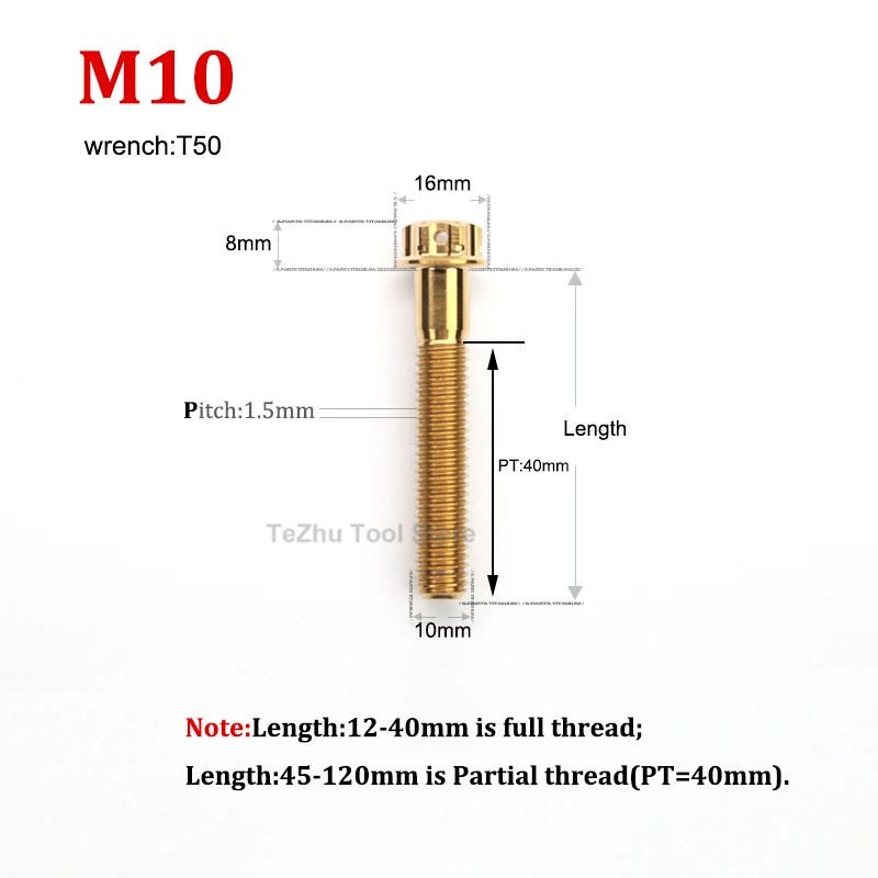 1pc Titanium Bolts M10 x 15 20 25 30 35 40 45 50 55 60 65 70 75 80 85 90~120mm Torx Flange for Motor Bike Disc Brake