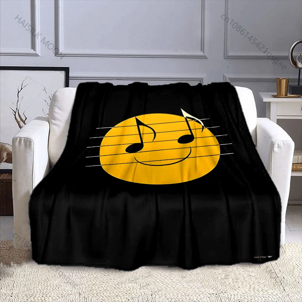 1PC Smiley notes on music staff Print Adult Children Warm Blankets Home Travel Car Soft Comfortable Suitable for all seasons