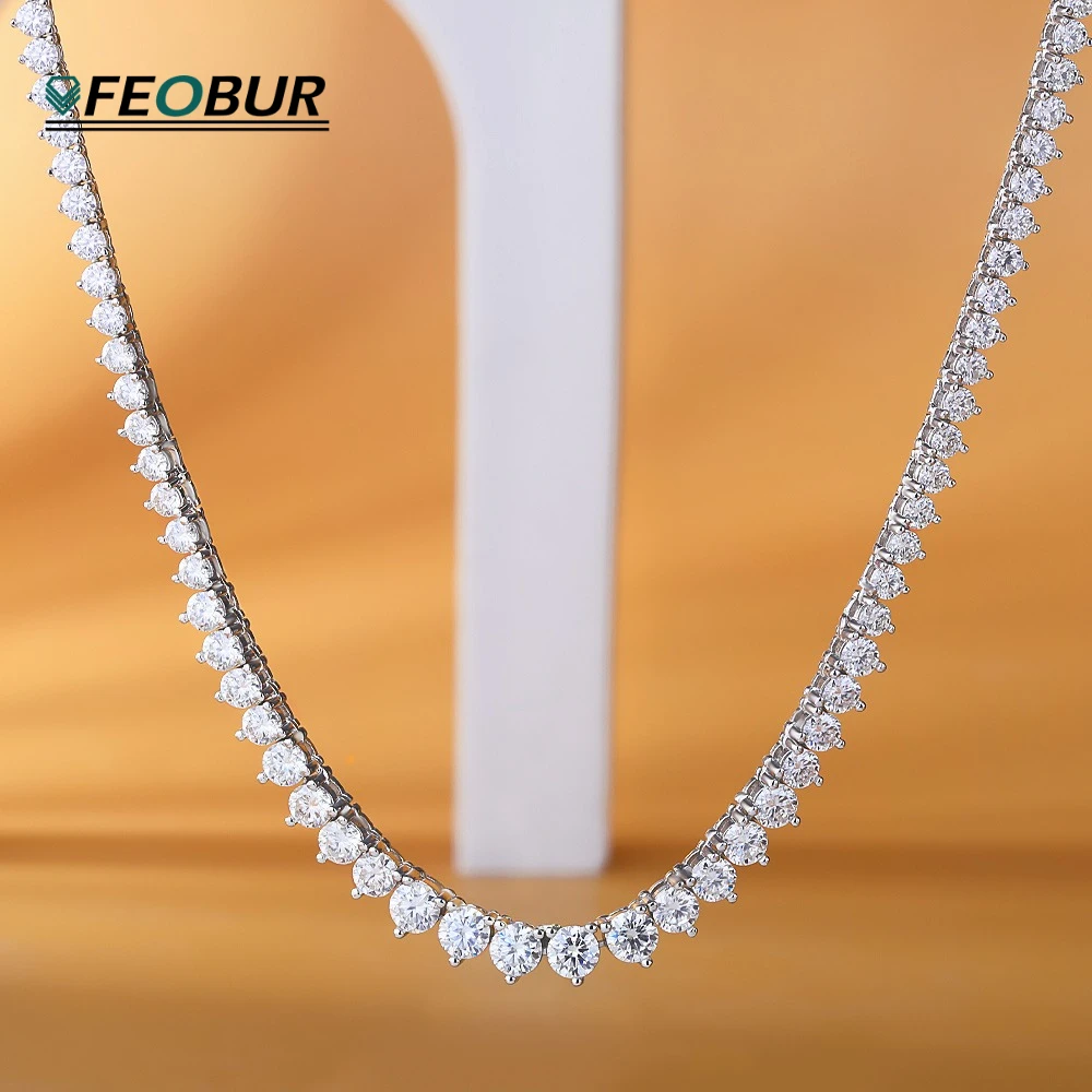 

FEOBUR 3-4.5mm Gradient Moissanite Tennis Necklace for Women Sparkling 3-Claw Full Diamond 925 Sterling Silver Wedding Jewelry