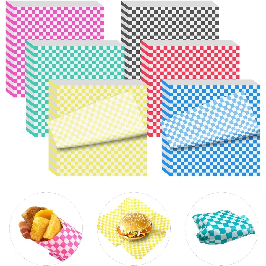 

240 Sheets Variety Pack Checkered Dry Waxed Deli Paper Sheets 12x12 inch for Food Packaging Sandwich Wrapping Bread Storage and
