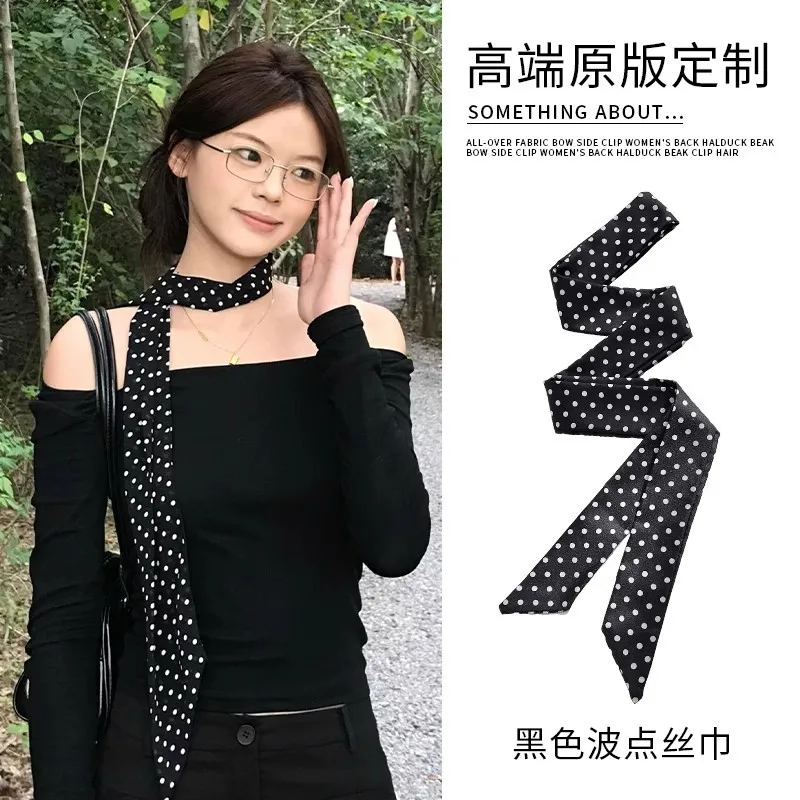 Scarf French Retro Polka Dot Long Narrow Polyester Lightweight Multicolor Versatile Women Hair Bag Neck Shirt Collar Decoration