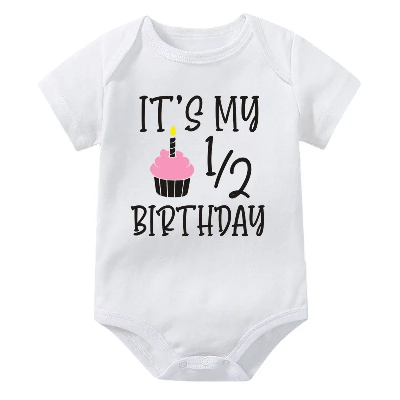 Its My 1/2 Birthday Newborn Rompers Cake Birthday Girls Boys Party Outfits Newborn Short Sleeve Bodysuits Baby Shower Gifts