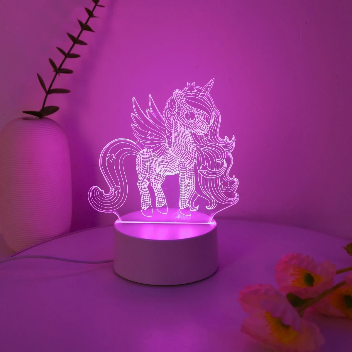 1PC 3D Night Light Creative Bedside Light Cute Unicorn Valentine\'s Day Christmas Home Decoration Romantic Atmosphere Light