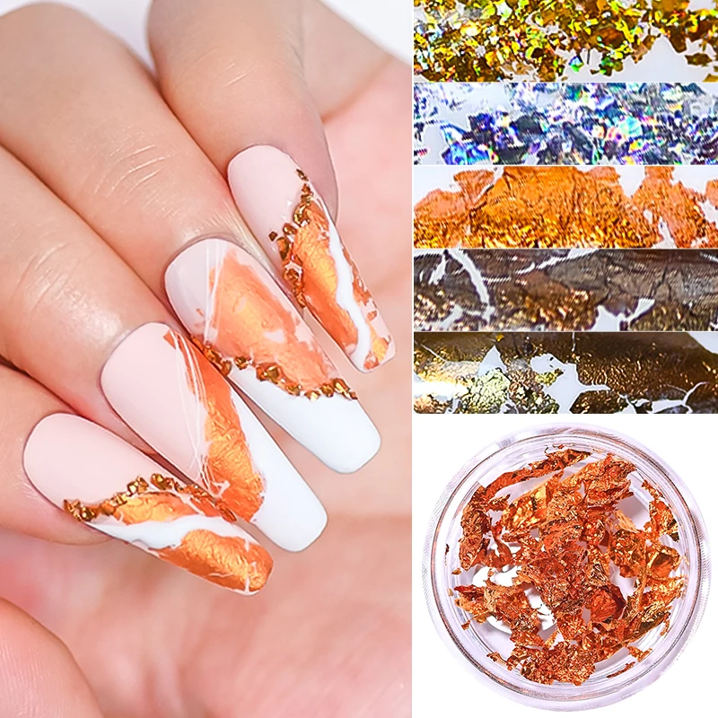 

Aluminum Foil Sequins For Nails Gold Silver Irregular Glitter Flakes Mirror Chrome Powder Manicuring Winter Decorations