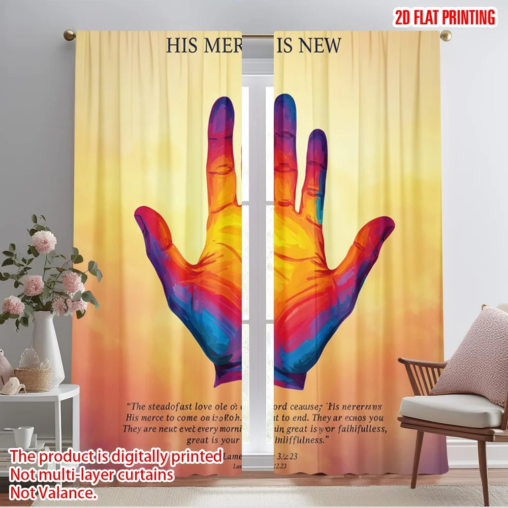 

2pcs 2D flat printing Scene Curtains His Mercy Is New Hand Fabric Without Electricity Holiday Decorations Use for All Occasions