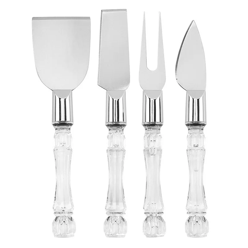 50Set Transparent plastic handle Stainless Steel Cheese Knives Cheese Cutter Cheese Board Butter Spatula Kitchen Cheese Tools