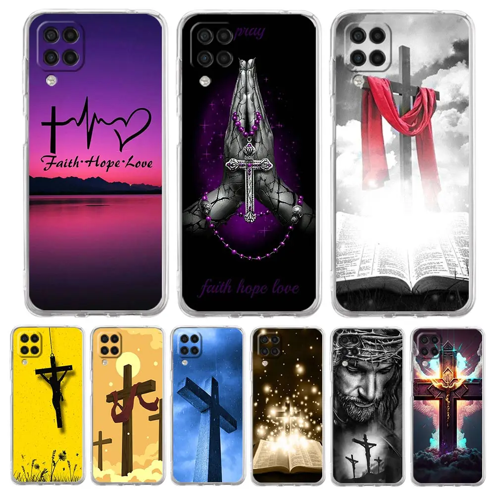 Soft TPU for Samsung Galaxy A13 A15 A17 A23 A25 A32 A33 A52 A53 A55 Transparent Phone Case Faith Christian Religious Jesus Clear