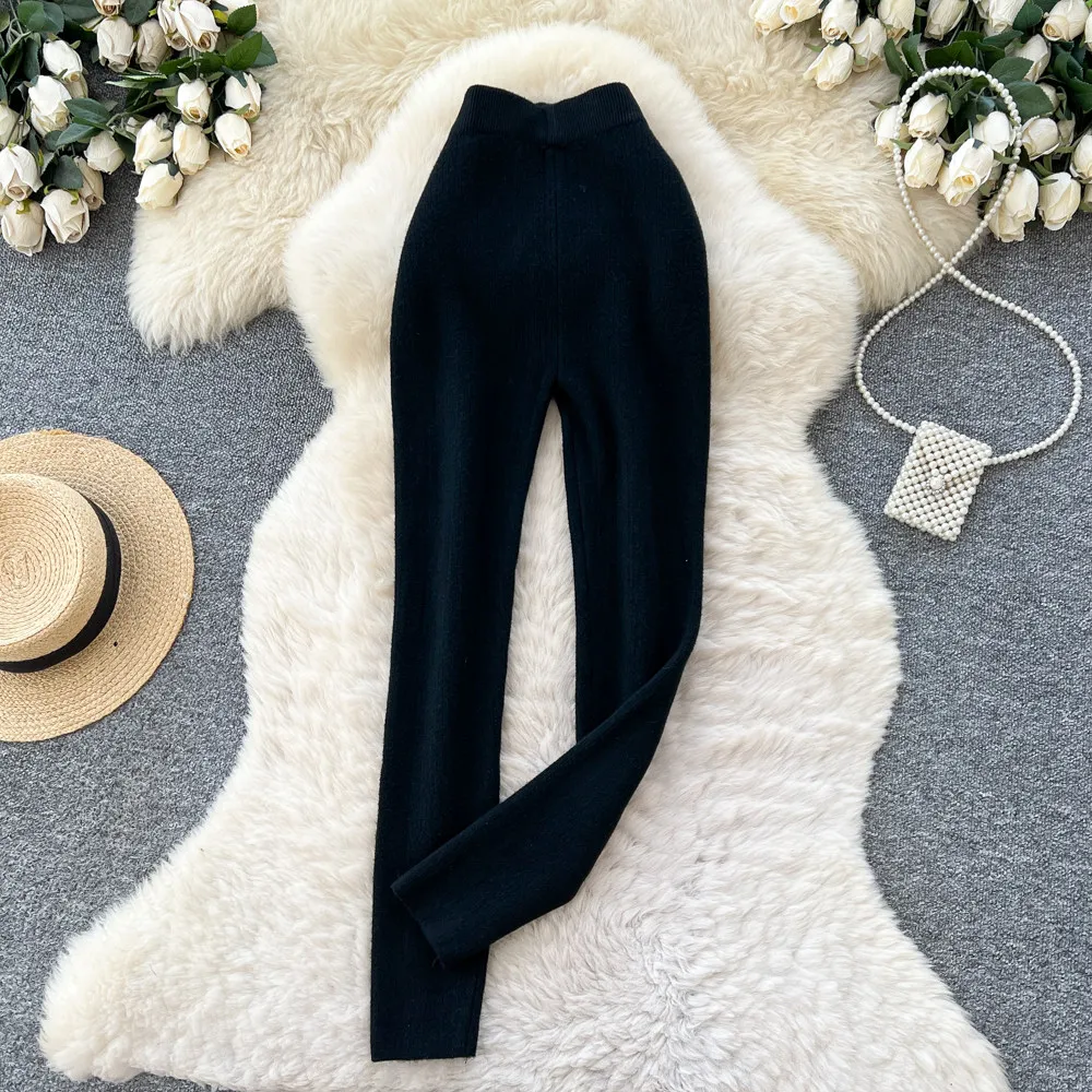 Karofi Thermo-gefütterte Strickleggings für Damen, hohe Taille, warme, mit Fleece gefütterte Stretch-Ripp-Hose, weiche, dünne Winterhose P309 – Detail 9