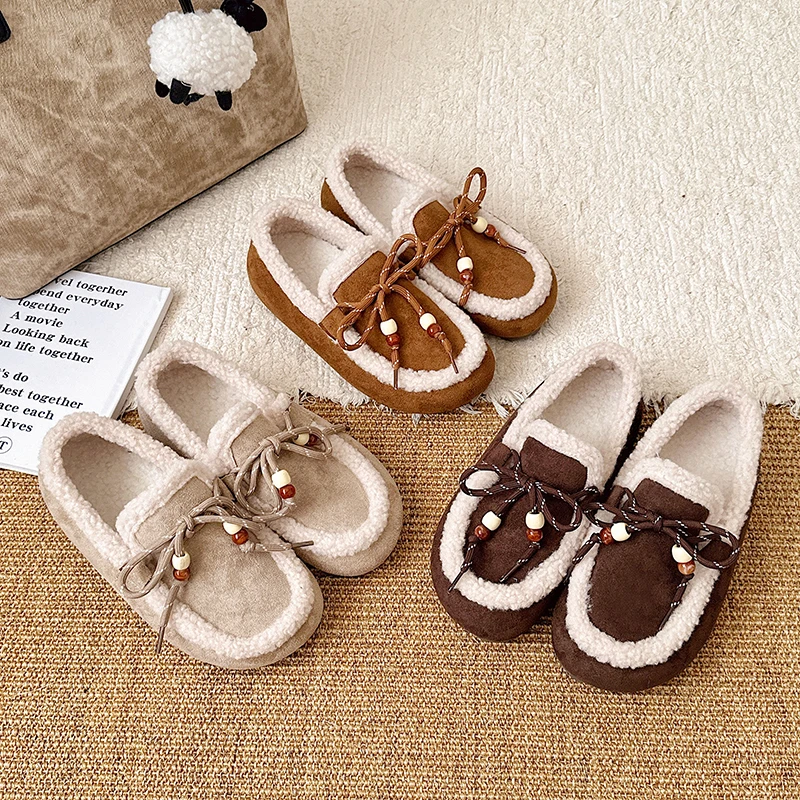 

Retro Women's Suede Fleece-Lined Moccasins Bowknot Decor Warm Loafers Cozy Winter Casual Shoes Slippers Stylish Daily