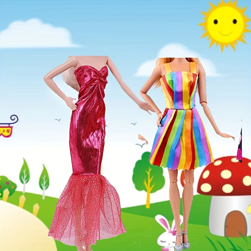 مجموعة ملابس وإكسسوارات دمى 30 قطعة للدمى البنات تتضمن 4 فساتين عصرية 4 بلوزات وسراويل 2 فساتين طويلة 10 أحذية 10 فساتين