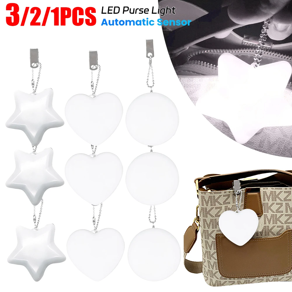 1-3pc LED Handbag Light Bag Lamp Heart Round Star Shaped Touch Sensor Purse Night Light with Keychain Clip Xmas Gifts for Women