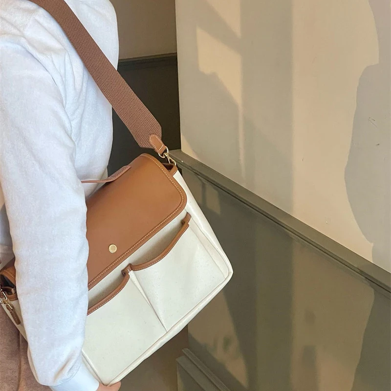 Sac à Main en Toile de Coton Pur pour Femme, Sacoche d'Extérieur de Grande Capacité à Compartiments Multiples, de Rangement à Bandoulière Simple, 03