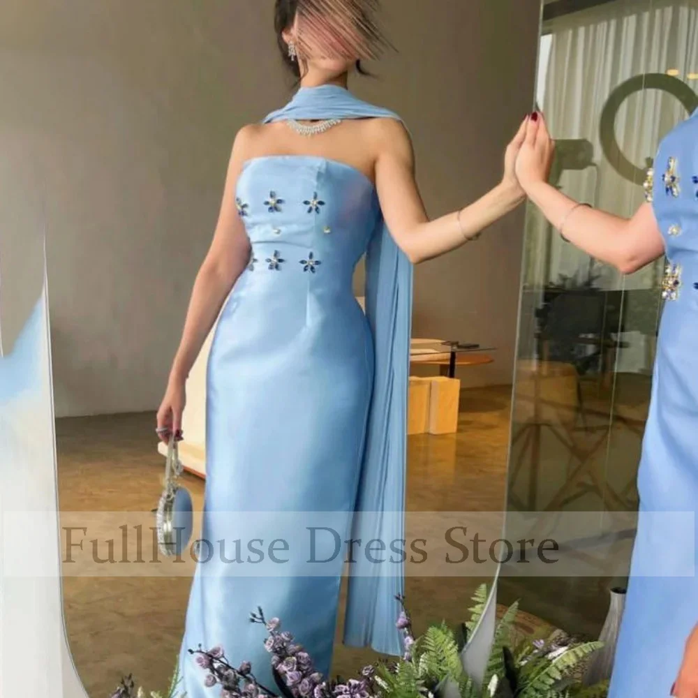 Occasioni su misura Colletto a barca Abito da sera tubino in raso alla caviglia Abito da sposa con perline senza schienale con scialle Abiti da