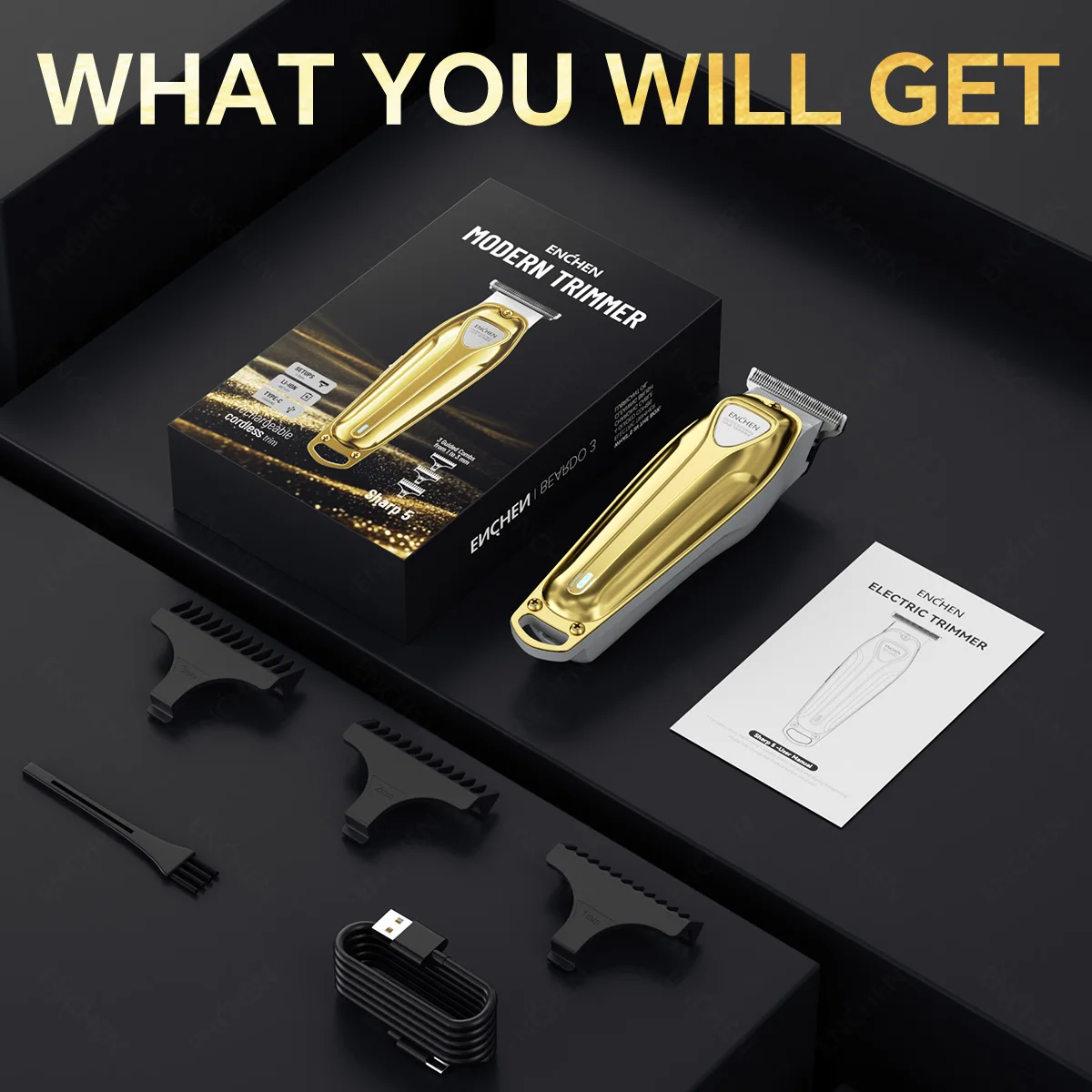ماكينة تشذيب اللحية الاحترافية من ENCHEN Sharp 5، تدوم طويلاً، قابلة لإعادة الشحن من النوع C، شفرات شحذ ذاتية 150 دقيقة