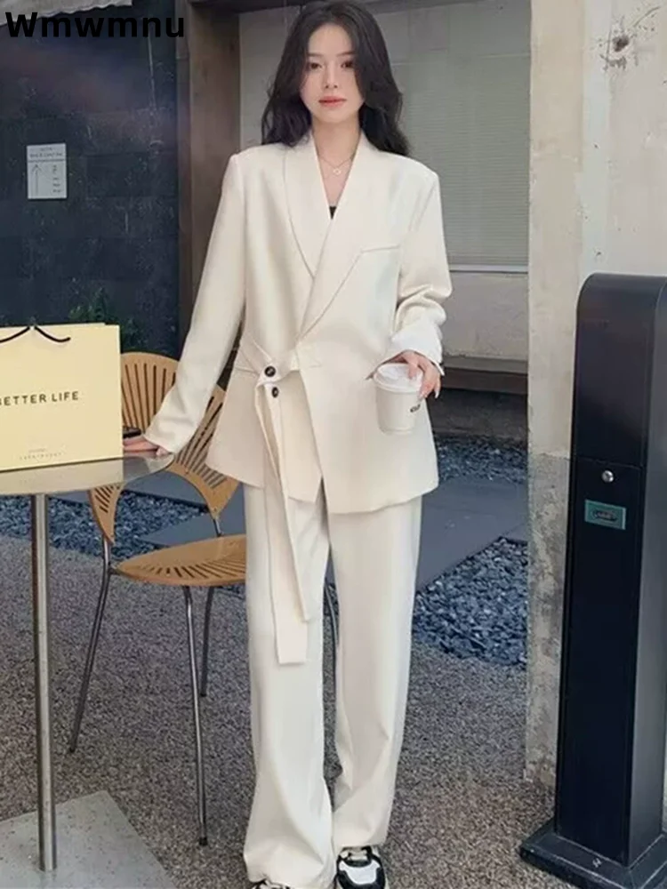 

Office Casual Suit Conjuntos New Women's Fashion Baggy Formal Two-Piece Set Korean V-Neck Loose High Waisted Pants Outfits