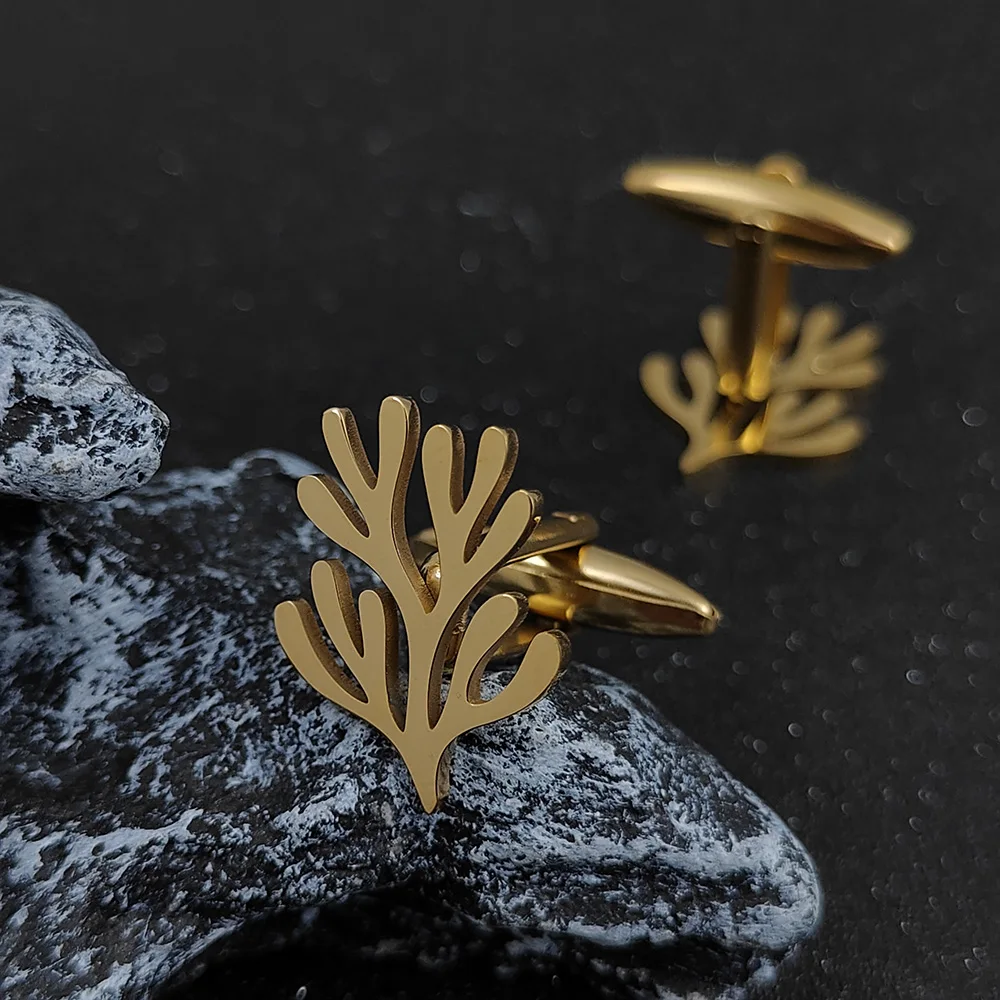 Trendy Plant Series Seaweed Waterweed Cufflinks High Quality Stainless Steel Material Men's Jewelry Accessories