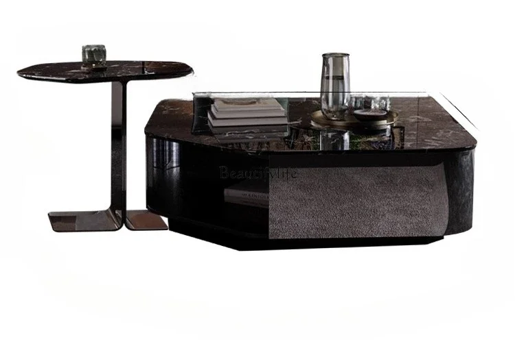 

FG40*Natural black rose luxury stone coffee table household Italian minimalist light luxury high-end square coffee table side ta