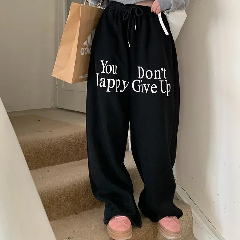 Deeptown-Pantalon de survêtement Harajuku gris pour femme, Streetwear rétro, Pantalon décontracté, Baggy noir, Mode coréenne, FjKpop, Y2K