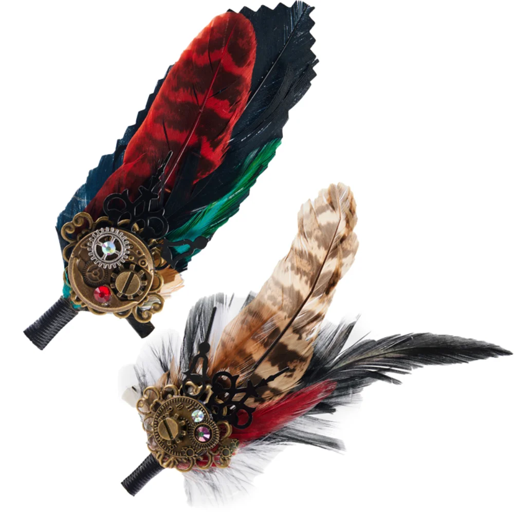 Handmade Gothic Feather Gear Brooch Punk Lolita Vintage Brooch and Hairpin Dual-purpose Personalized Skirts Suits Decoration