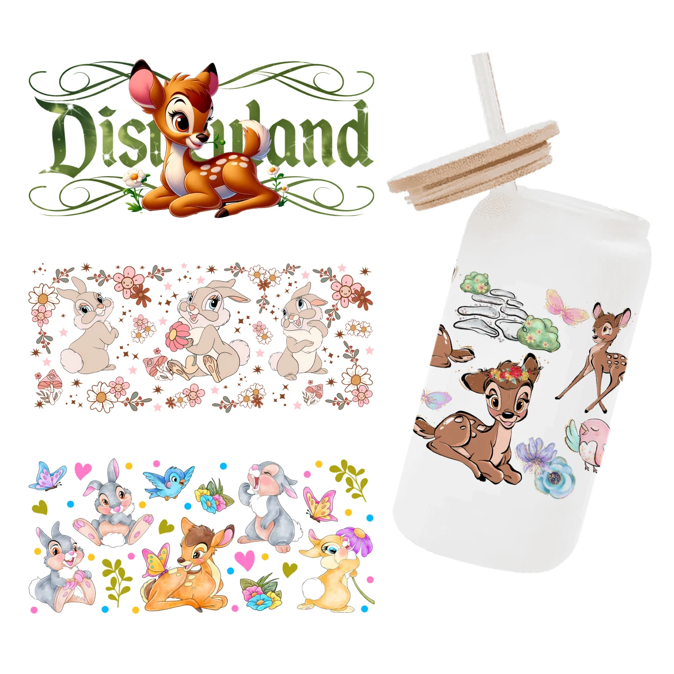 Disney Bambi Fawn 11*24cm UV DTF Wraps Transfer Sticker DIY For 16oz Glass Cup Waterproof Decals Coffee Cup Sticker