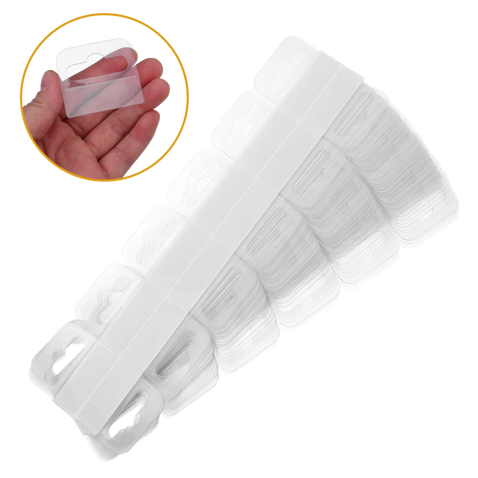 

300Pcs Clear Sticky Hang Tabs Plastic Label Hooks Slot Hole Self-Adhesive Small Product Display Tags Retail Display Solutions