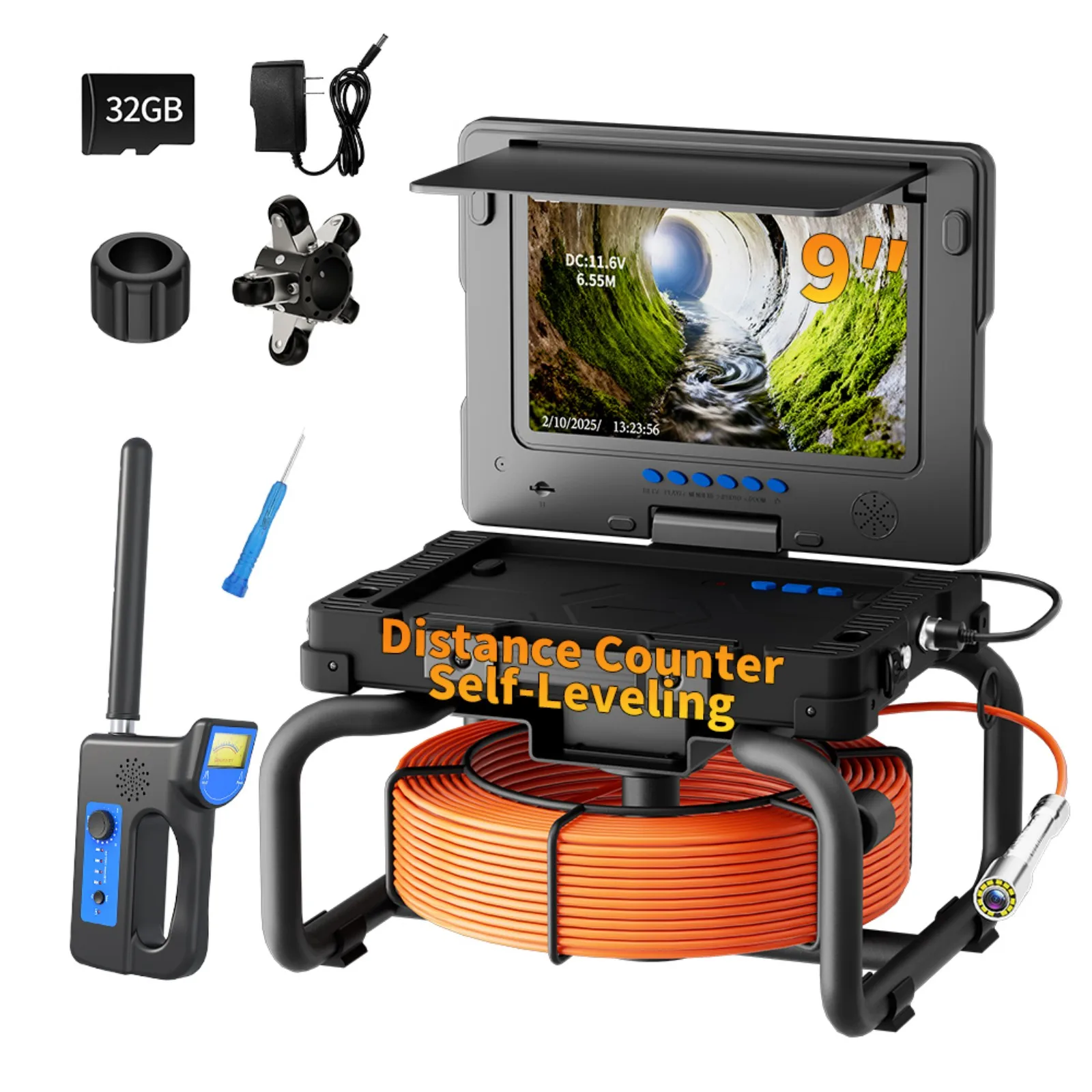 

Sewer Pipe Inspection Camera 9” IPS 1080P Screen, Industrial Pipeline Endoscope Self-Leveling 512HZ Locator, Drain Camera