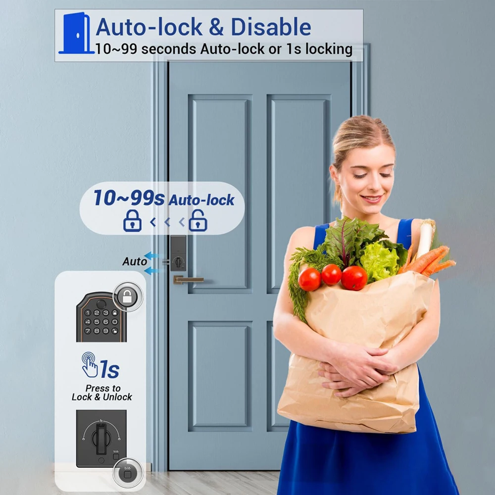 Tuya App Tamper Proof Fingerprint Smart  Deadbolt Door Lock Electric Keyless Entry Lock for Front Door Physical Key Phone Unlock
