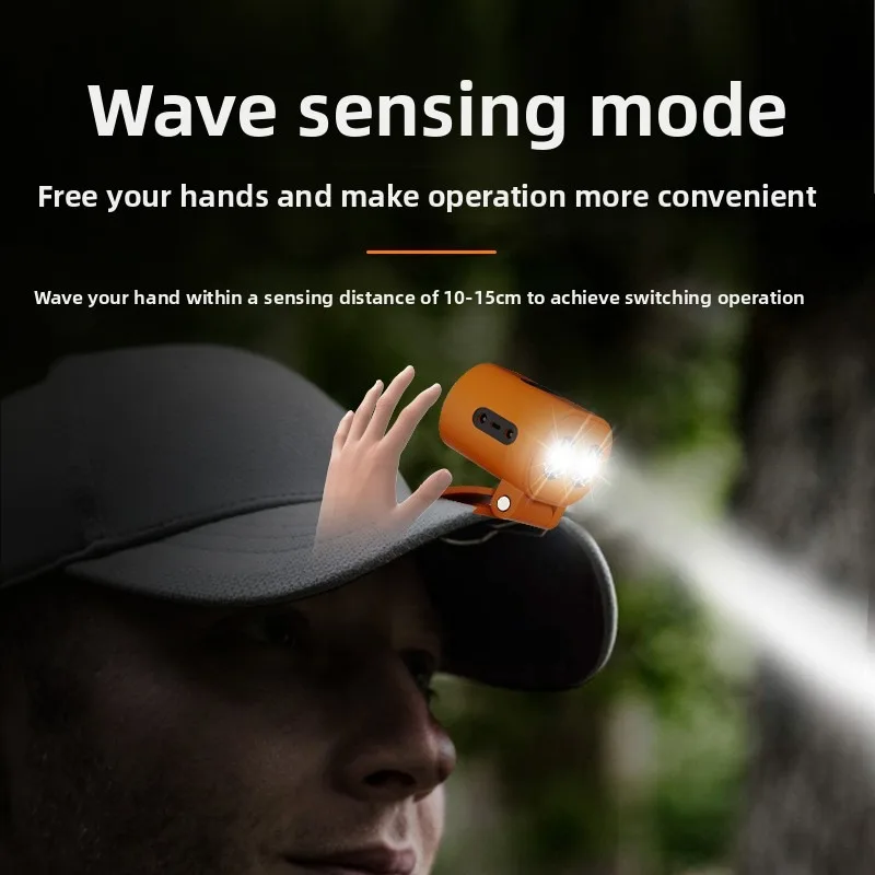 New Mini Camping Light Hat Clip Outdoor Sensor Headlamp Night Fishing Cap Brim Magnetic Work Lamp USB Rechargeable Portable