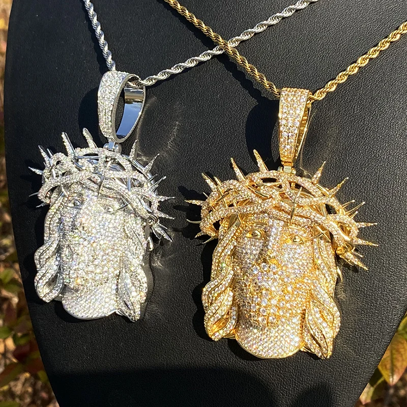 

Хип-хоп 3A+ CZ Stone Paved Bling Ice Out Thorn Головной убор ИИСУС Подвески Ожерелья для мужчин Репер Ювелирные изделия Золото Серебро Цвет