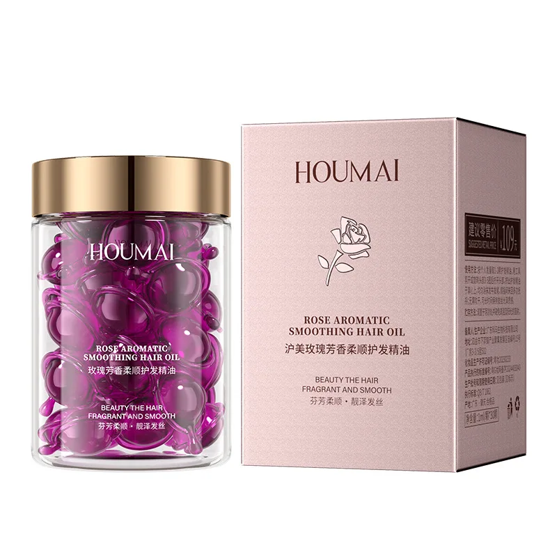 30 Cápsulas de Óleo Essencial de Rosa para Cabelo, Cápsulas de Vitaminas para Cabelo, Sérum Nutritivo e Reparador para Cabelos Danificados, Frizados, Secos e Cacheados