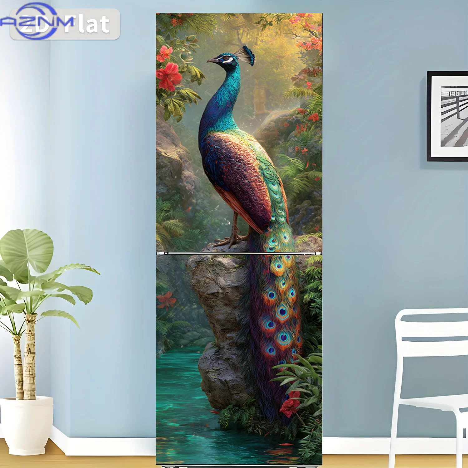 1pc of Refrigerator Sticker, , Featuring a Peacock Valley Theme Design, Self-Adhesive Wall Decoration Suitable for Cabinets An