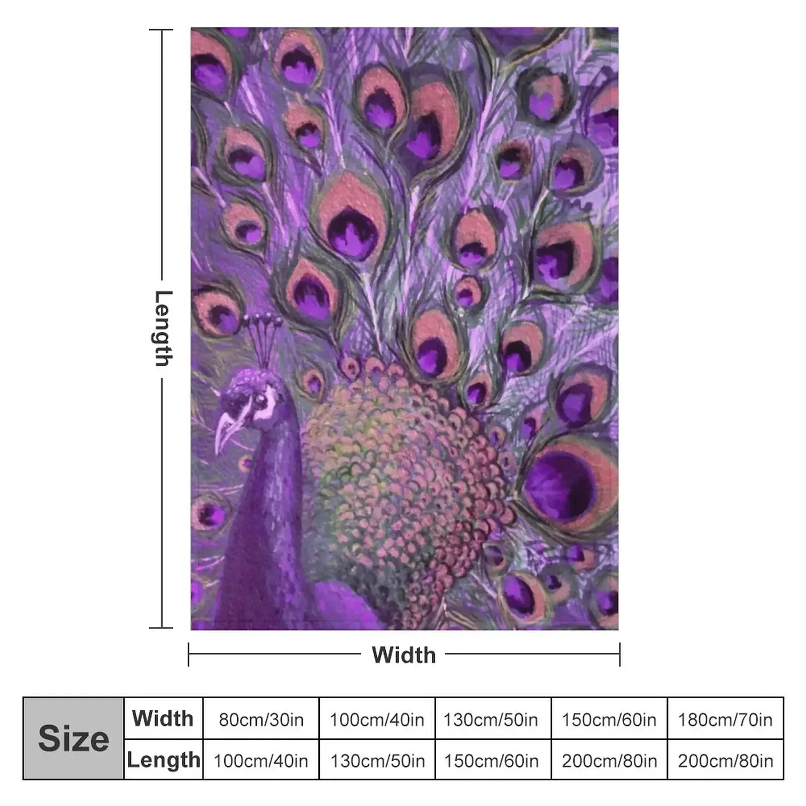 Purple Peacock Full Glory Throw Blanket couch cozy soft plush fuzzy picnic outdoor blanket