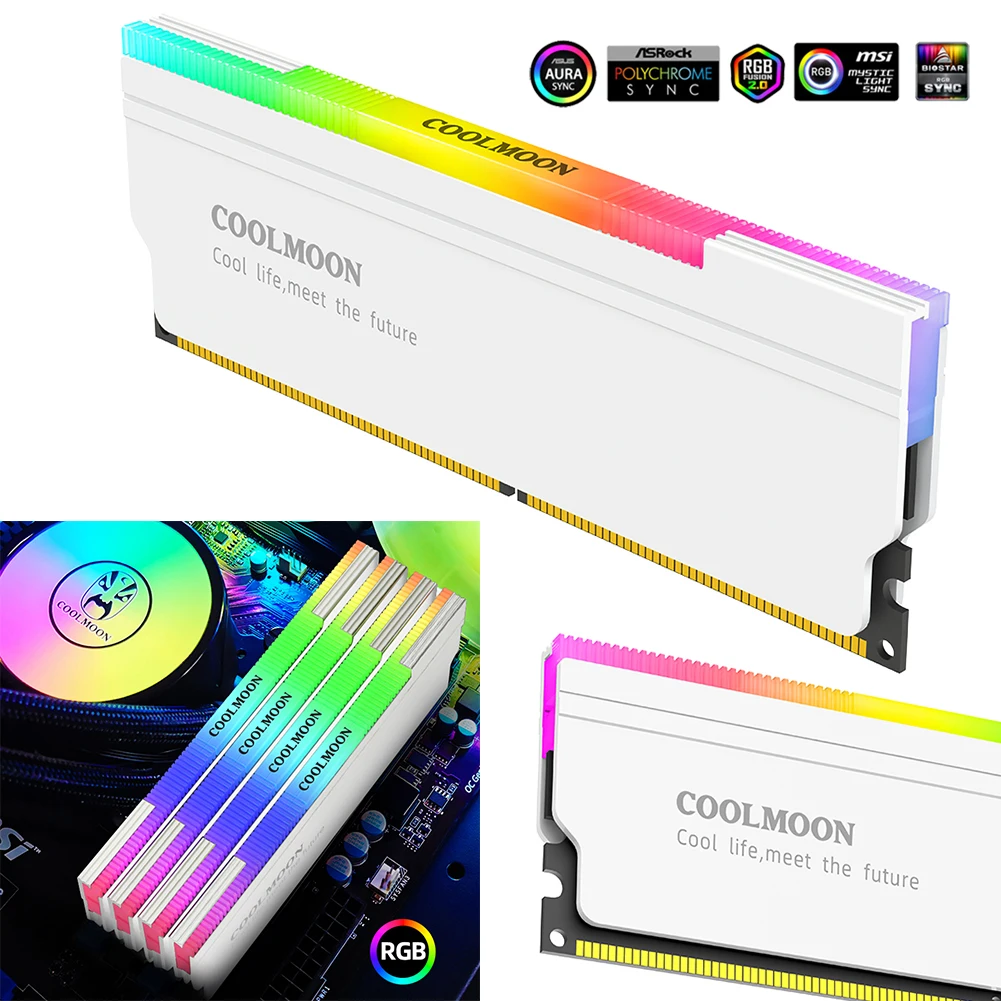 COOLMOON 5V-3PIN ARGB DDR4 DDR3 Memory Heat Sink Aura Sync DDR Memory RAM Cooler with Thermal Silicone Pad for Desktop Computer