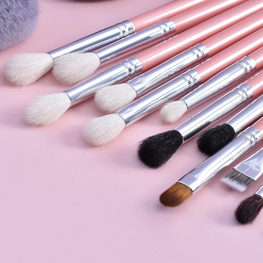 Pink Makeup Brushes Private Label Powder Eyeshadow Brush Set Make up Beauty Tools Goat Natural Hair Artist Professional 5sets