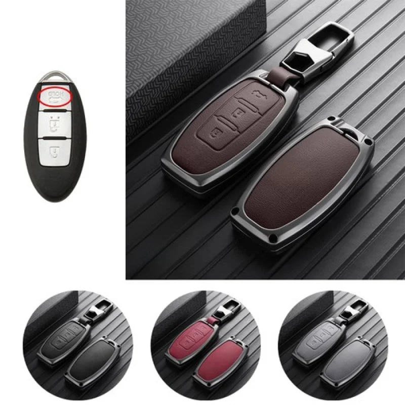 日産ローグ、タイタン、キャシュカイ、パスファインダー用a-亜鉛合金レザーカーキーカバーケース