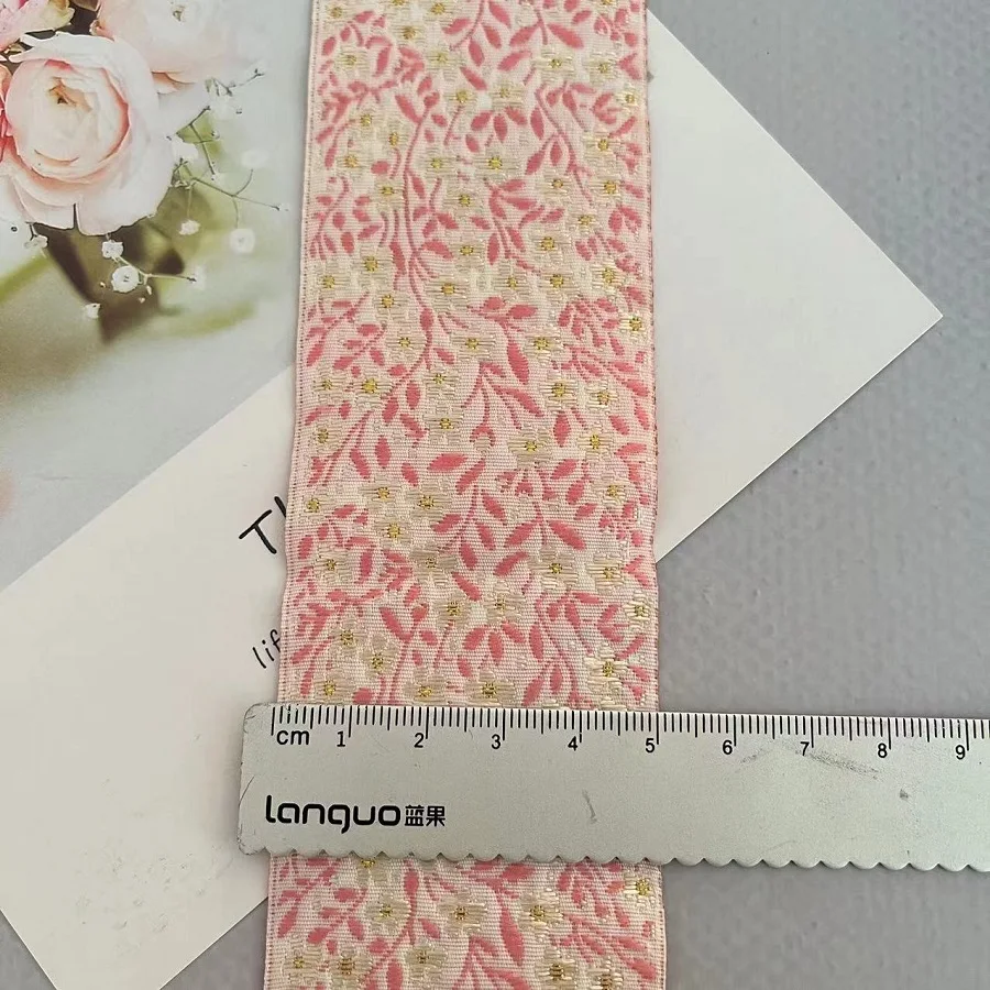 10 Yards /Lots Ethnic Style Webbing Woven Jacquard Ribbon 2.5-5 CM  Pink small flowers For Garment Straps Accessory IS-3311