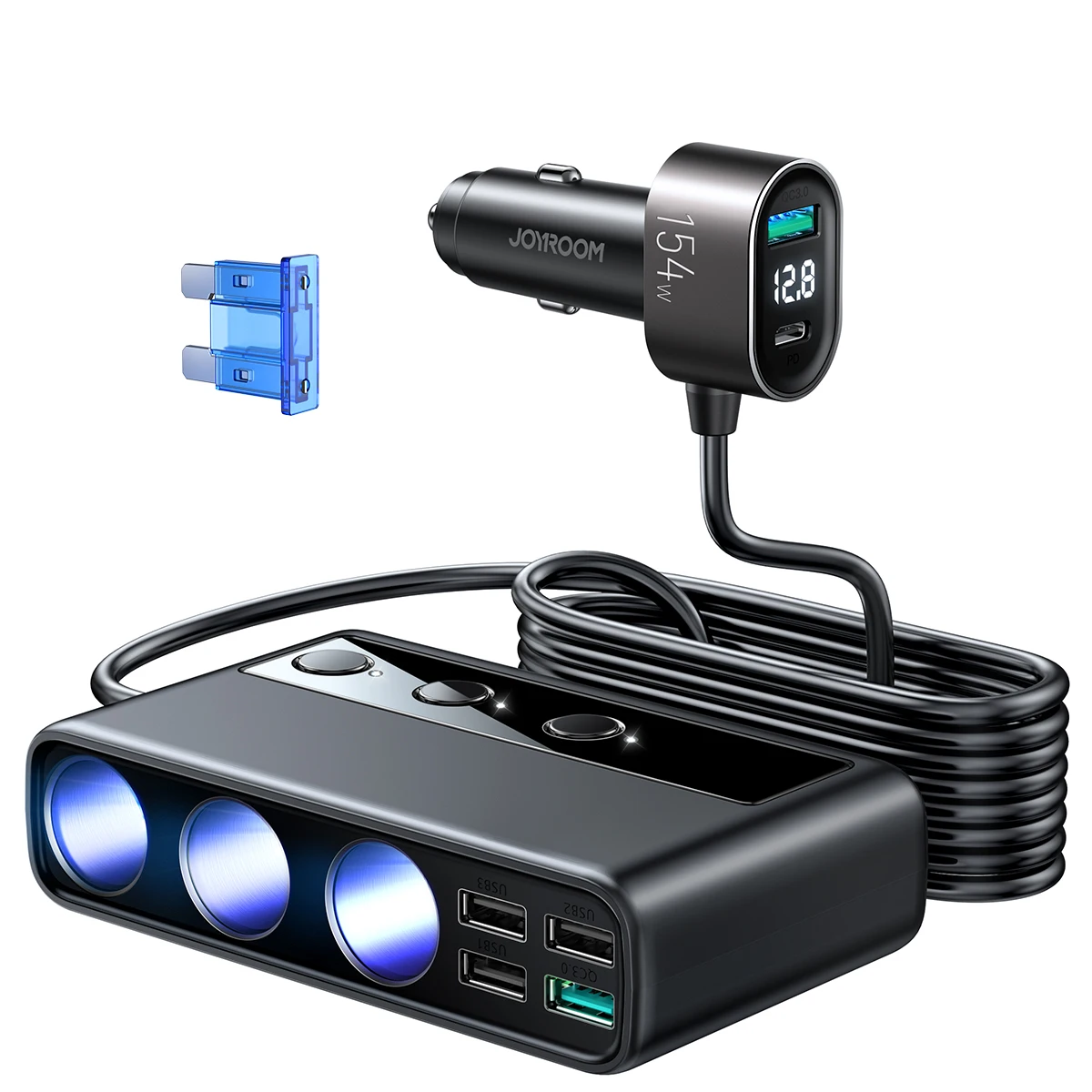 Adaptador de Encendedor de Cigarrillos para Auto JOYROOM 2026, Carga Rápida USB QC PD, 154W, 3 Tomas, Divisor de Encendedor de Cigarrillos para Auto