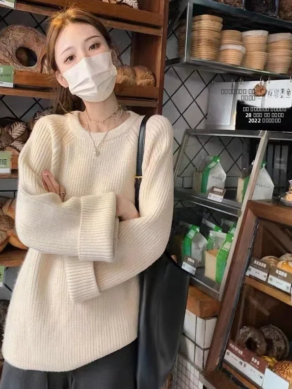 

Женский свободный крой Thiened, повседневный мягкий и уютный однотонный вязаный свитер, винтажный ретро-дизайн, осенне-зимний сезон...